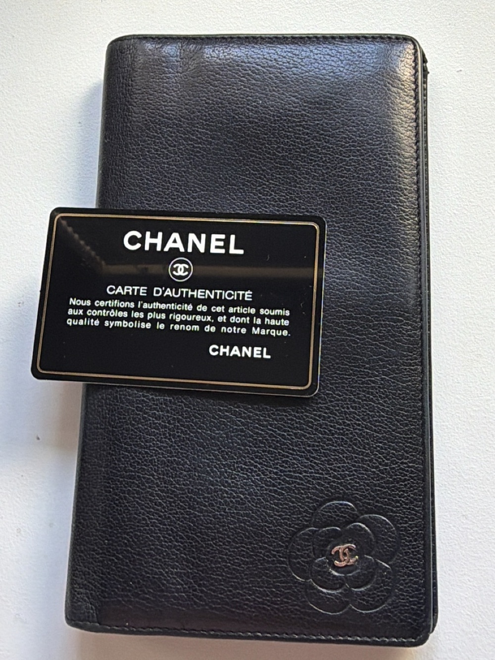 CHANEL Black Camellia Leather Wallet - AUTHENTIC